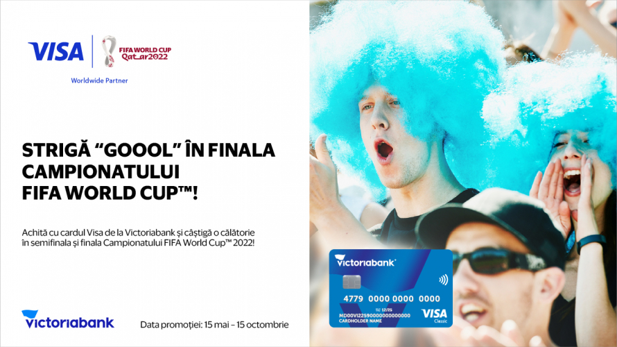 Fii gata să strigi „Goool” în finala Campionatului mondial la fotbal 2022 FIFA, cu  cardurile Visa de la Victoriabank