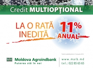 Moldova Agroindbank: De sarbatori dorintele se împlinesc! Creditul Multioptional acum la o rata inedita – 11% anual