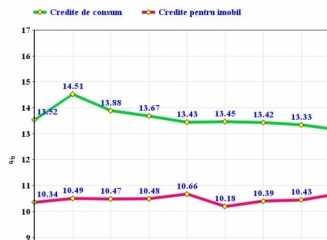 (grafic) Rata medie a dobânzii la creditele în lei acordate populatiei a urcat pâna la 12,82% în ianuarie (2014)